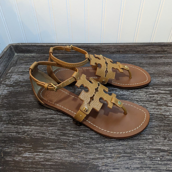 Tory Burch Shoes - Tory Burch ankle strap logo-Brown Sandals 7.5